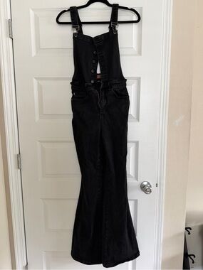 Judy Blue Black Denim Button-Front Overalls Flare Pant